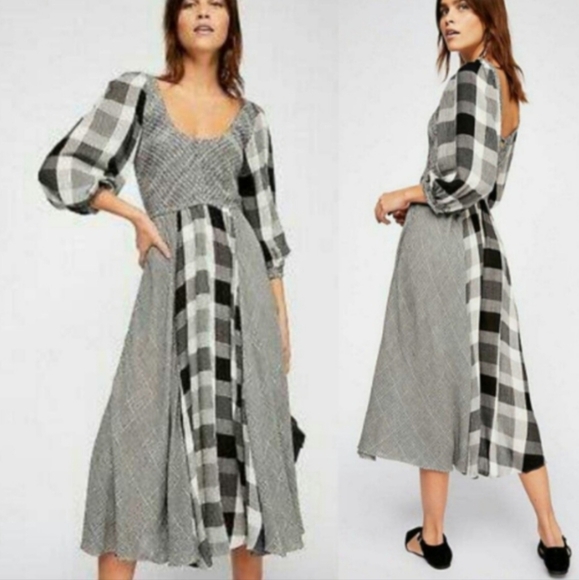 Free People Old Friends Gingham & Checkered Dress. Nwot - Picture 10 of 10